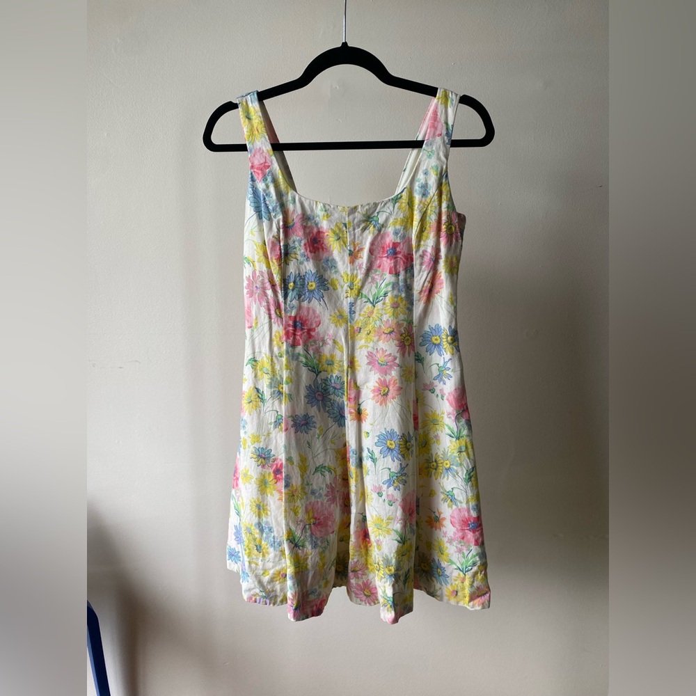 Gap cream floral linen blend mini flowy dress - Picture 3 of 7